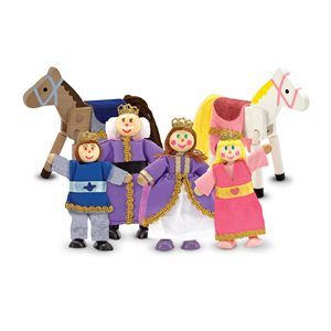 6 poupées de famille royale & chevaux en bois