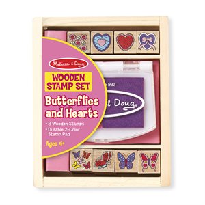 Butterfly & hearts wooden stamps set 9pcs