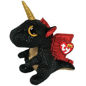 Peluche beanie boos 13po dragon noir avec corne Grindal
