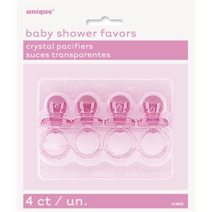 Pink clear plastic pacifiers 4 pcs