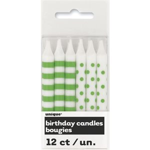12 green dot / striped pattern candles