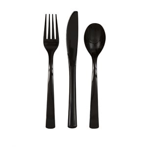 Black plastic cutlery 18pcs