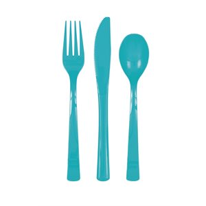 Caribbean teal plastic cutlery 18pcs