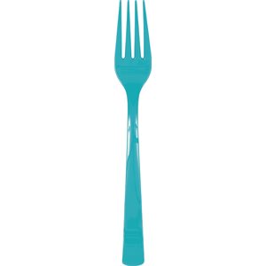 18 fourchettes en plastique bleu caraïbe