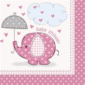 16 serviettes à breuvage shower de bébé éléphant rose