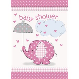 8 invitations & enveloppes shower de bébé éléphant rose