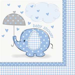 16 serviettes à repas shower de bébé éléphant bleu