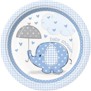8 assiettes rondes 9po shower de bébé éléphant bleu