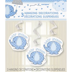 3 décorations suspendues shower de bébé éléphant bleu