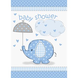 8 invitations & enveloppes shower de bébé éléphant bleu