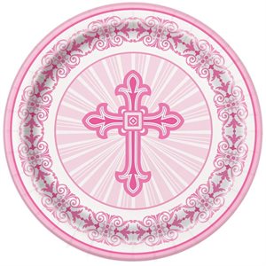 Pink Radiant Cross plates 7in 8pcs