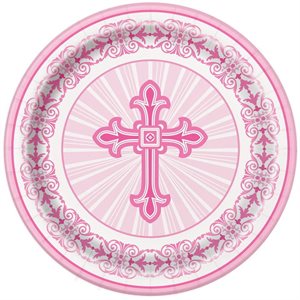 Pink Radiant Cross plates 9in 8pcs