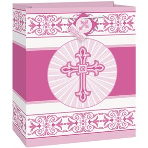 Pink Radiant Cross gift bag 7.25x9in