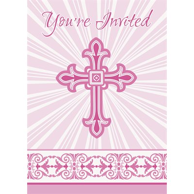 Pink Radiant Cross invitations 8pcs