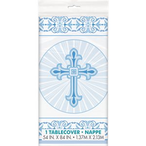 Blue Radiant Cross plastic table cover 54x84in