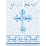 Blue Radiant Cross invitations 8pcs