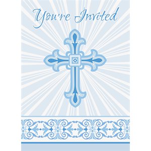 Blue Radiant Cross invitations 8pcs