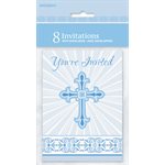 8 invitations & enveloppes croix bleue