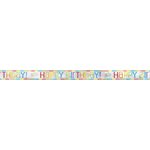 Rainbow dots & striped Happy Birthday pennant banner 12ft