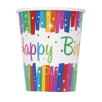 B-day Rainbow Ribbons 9oz cups 8pcs