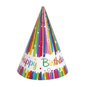 8 chapeaux de fête rubans arc-en-ciel Happy Birthday