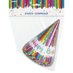 B-day Rainbow Ribbons party hats 8pcs