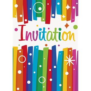 8 invitations & enveloppes rubans arc-en-ciel happy birthday