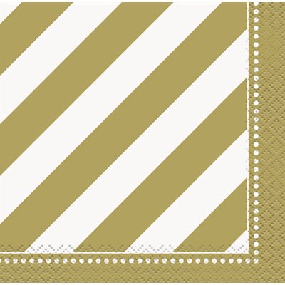 Golden striped beverage napkins 16pcs