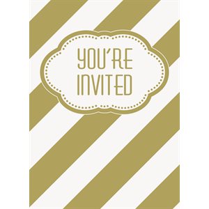 8 invitations & enveloppes rayures dorées