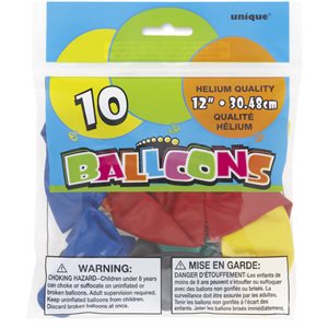 Asst latex balloons 12in 10pcs