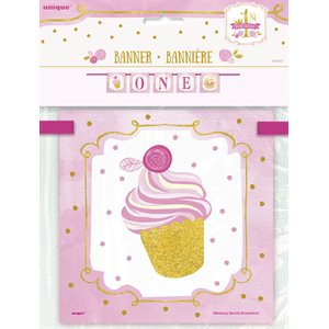 Pink & Gold 1st b-day jointed letter banner 4ft