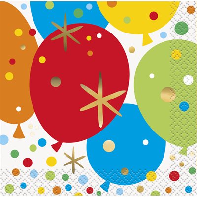 Balloons & confetti gold beverage napkins 16pcs