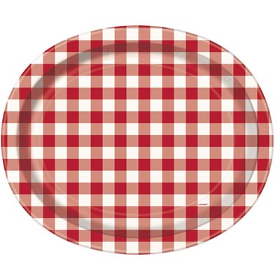 Gingham picnic oval plates 12x10in 8pcs