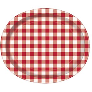 Gingham picnic oval plates 12x10in 8pcs