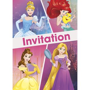 8 invitations & enveloppes Princesses Disney