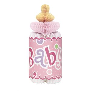 Pink baby bottle honeycomb decoration 12in
