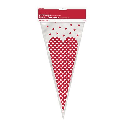 Valentine’s day dotted heart cone cello bags 20pcs