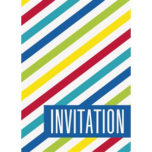 Multicoloured striped invitations 8pcs