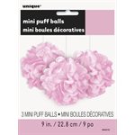 Lovely pink mini puff decorations 9in 3pcs