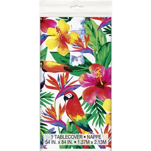 Tropical leaves & toucan plastic table cover 54x84in