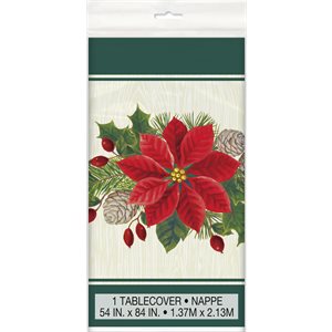 Green outline & poinsettia plastic table cover 54x84in