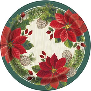 Green outline & poinsettia plates 9in 8pcs