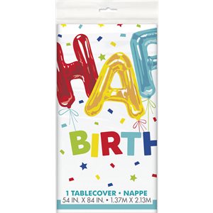 Nappe en plastique 54x84po ballon "happy birthday"
