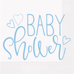 16 serviettes à repas shower de bébé coeurs bleus
