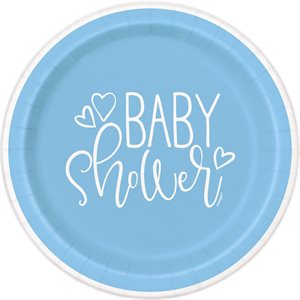 8 assiettes 9po shower de bébé coeurs bleus