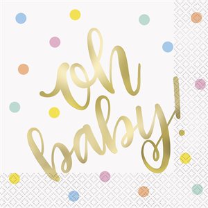 Gold "oh baby!" & pastel dots lunch napkins 16pcs