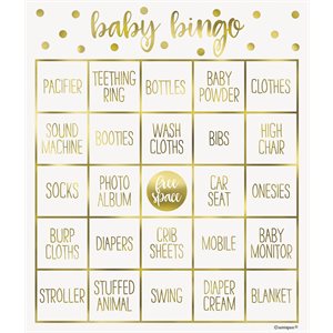 Jeu de bingo doré pour 8 personnes Shower de Bébé