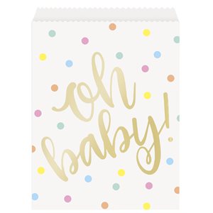 Gold "oh baby!" & pastel dots paper bags 8pcs