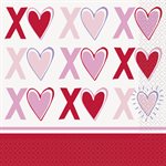 Pink & red XO hearts lunch napkins 16pcs