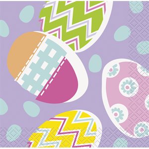 16 serviettes à breuvage lilas & oeufs Pâques